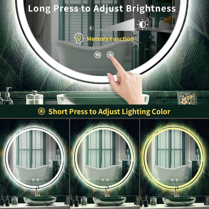 LED Lighted Dimmable Anti Fog Frameless Rounded Vanity Mirror