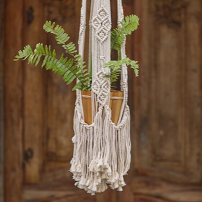 Novica Handmade Tegalalang Plants Cotton Flower Pot Hanger