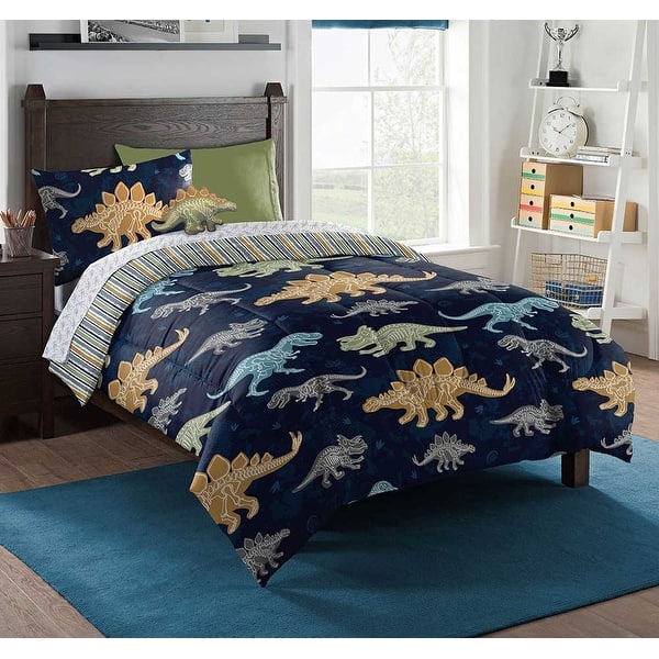 slide 2 of 4, Dino Discovery 6-piece Twin XL Bed In A Bag with Decorative Pillow 66"x86" - Blue