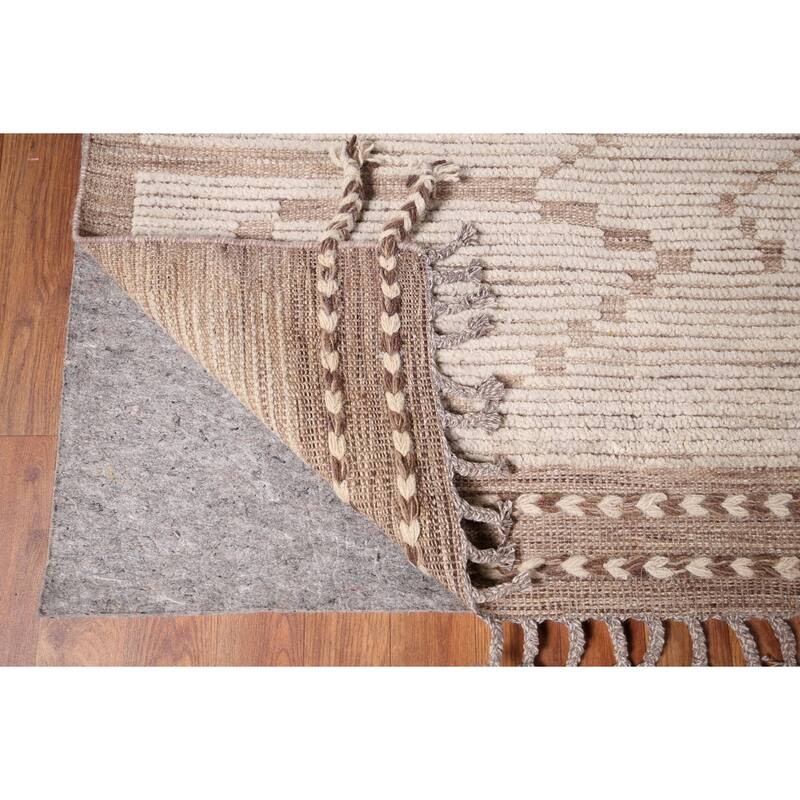 All-Over Striped Moroccan Modern Area Rug Handmade Wool Carpet - 8'0"x 12'1"