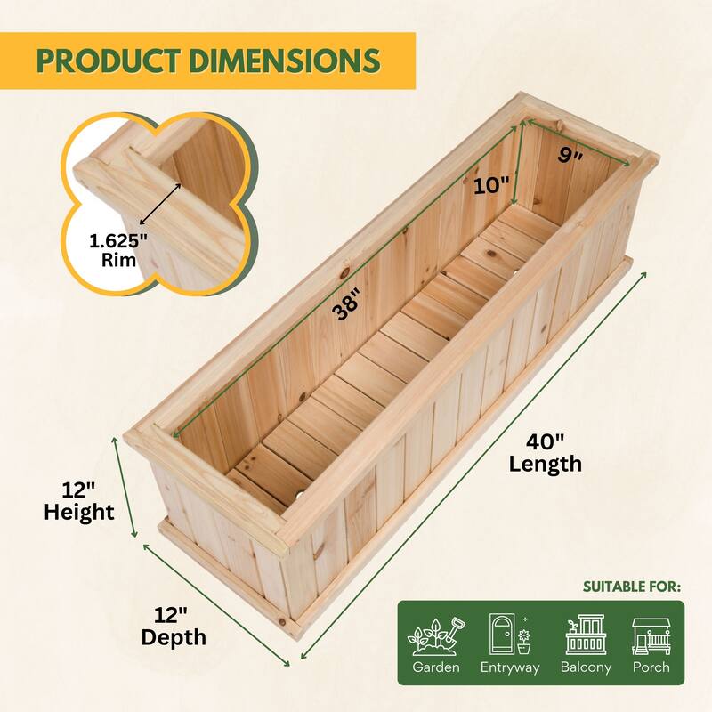 BloomBox Wooden Raised Garden Bed Backyard Patio for Herbs, Flowers, Vegetables with Drainage Holes