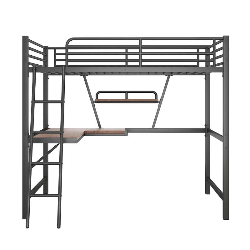 Full Loft Metal Bed with Built-in Desk & Shelf for Kids, Teens, Adults