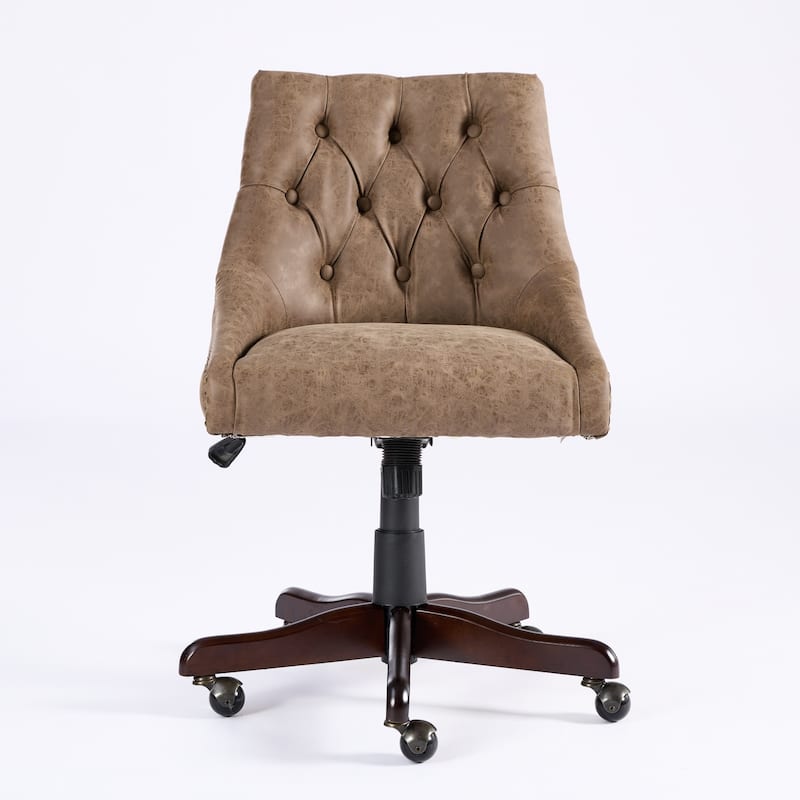 Sheepskin Home Office Chair with Lift, Swivel and Recline Functions - Brown