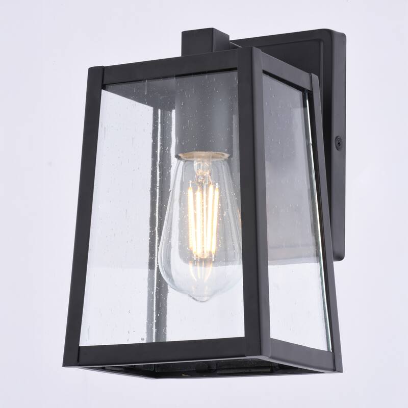 VAXCEL Sutton 1-Light Matte Black Wall Light, Clear Seeded Glass, Use for Exterior Porch Patio Front Door or Garage