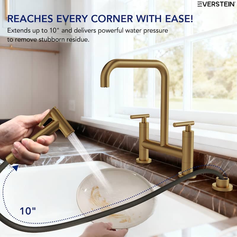 2-Handle Deck Mount Kitchen Faucet 2-Hole Bridge Kitchen Faucet with Side Sprayer