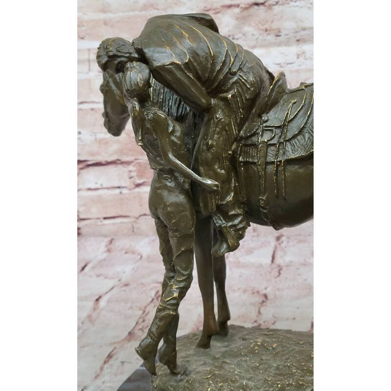 Bronze Equestrian Statue – Children Embracing Imitative Horse On Marble