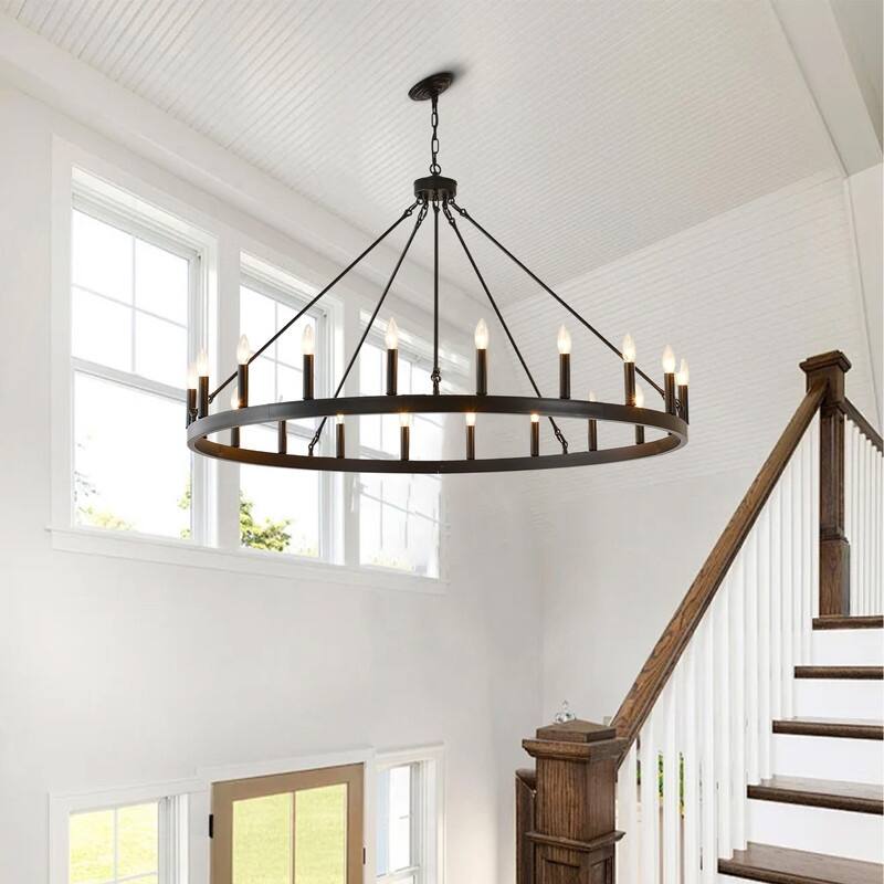 Large Round Classic Chandeliers Modern Farmhouse Chandelier Black Light Fixture