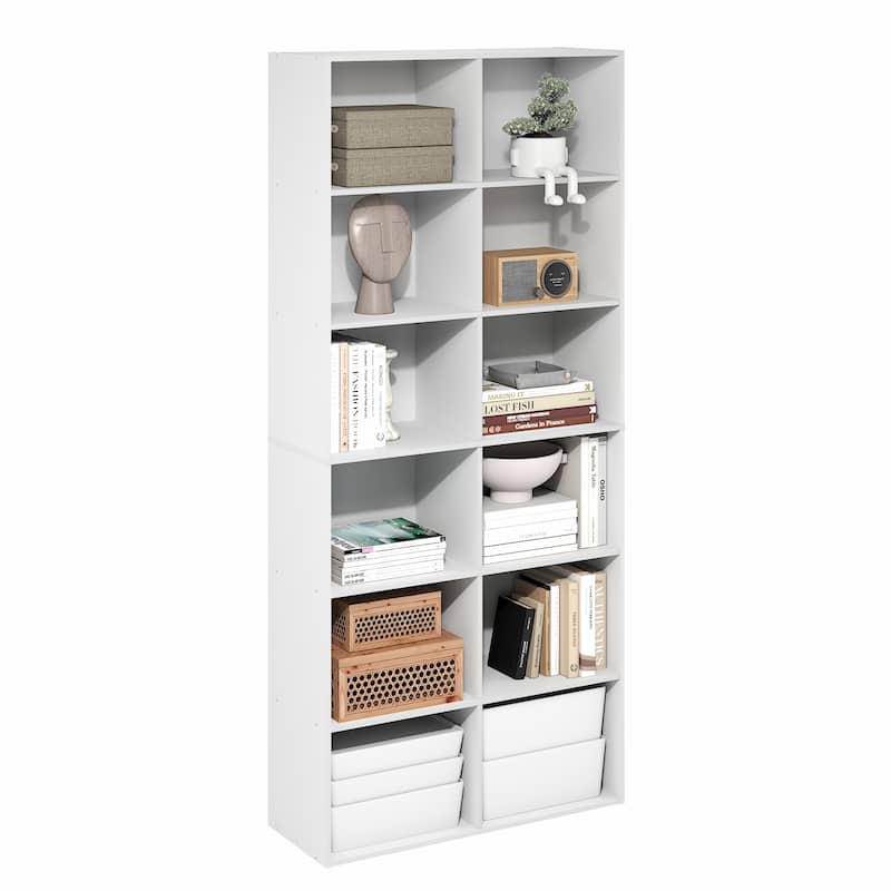 Furinno Basic 12-Cube Open Shelf Bookcase, Bookshelf, Storage Organizer, 12 x 32 x 71 - White