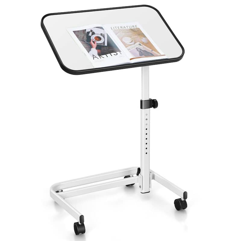 Gymax Overbed Bedside Table Universal Wheels Adjustable Tilt Top