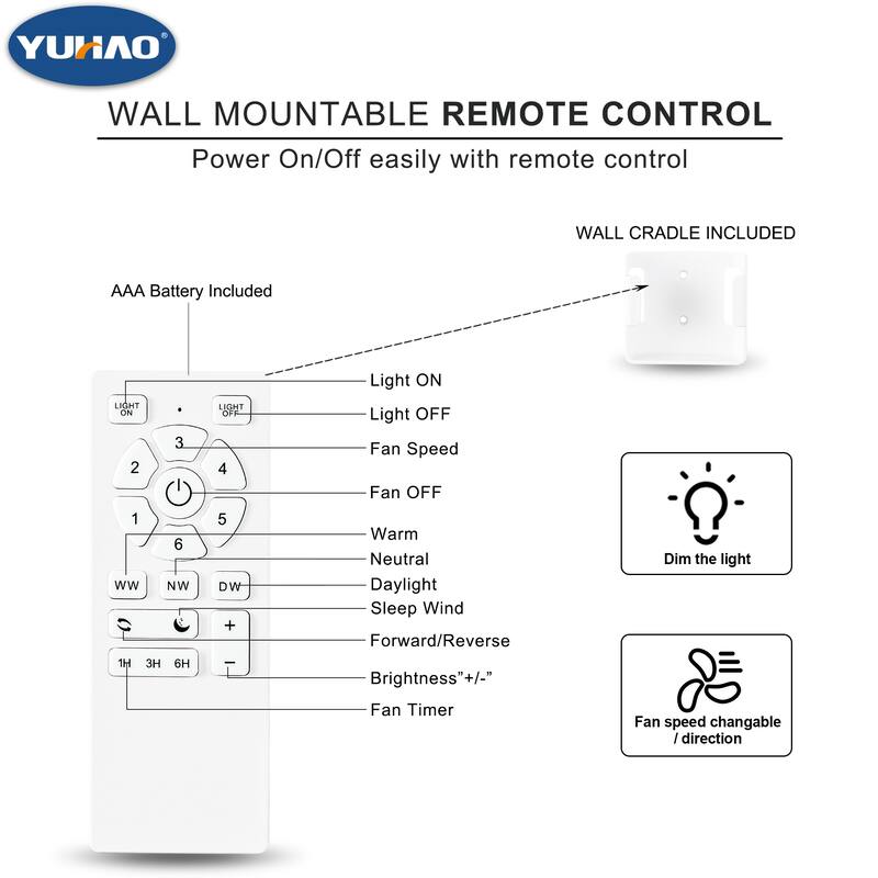 YUHAO Kaleido 52 in. Indoor Matte Black 3-Colors Integrated LED 6-Speeds Ceiling Fans with Dual-Finish Blades and Remote Control