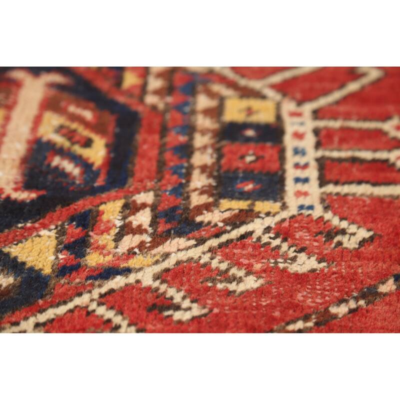 Hand Knotted Oriental 100% Wool Carpet Traditional Geometric Oranges & Rust Heriz Runner Rug - 10' 4'' X 2' 7''