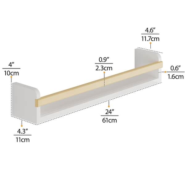 dimension image slide 1 of 2, Wallniture Florida Wooden Wall Shelves for Kids Room Decor, 24", White, Set of 2