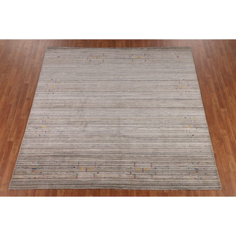 Earth Tone Gabbeh Square Area Rug Hand-Knotted Wool Carpet - 8'2" X 7'11"