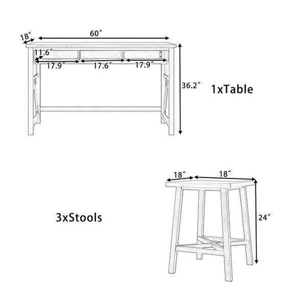 4-Piece Counter Height Dining Table Set with 3 Stools for Small Places ...