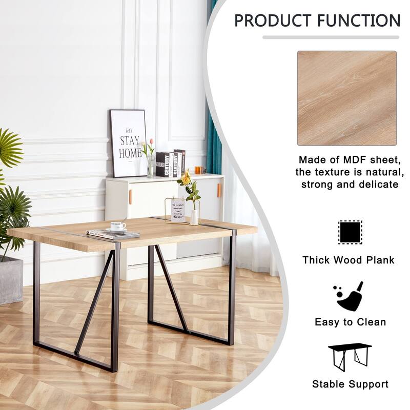 Roomfitters Industrial Wood Dining Table for 4-6 with Thick Engineered Top and Metal Legs for Living Room, Rustic Brown