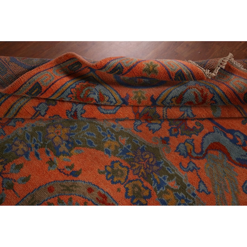 Orange Geometric Khotan Oriental Area Rug Hand-Knotted Wool Carpet - 8'10"x 11'10"