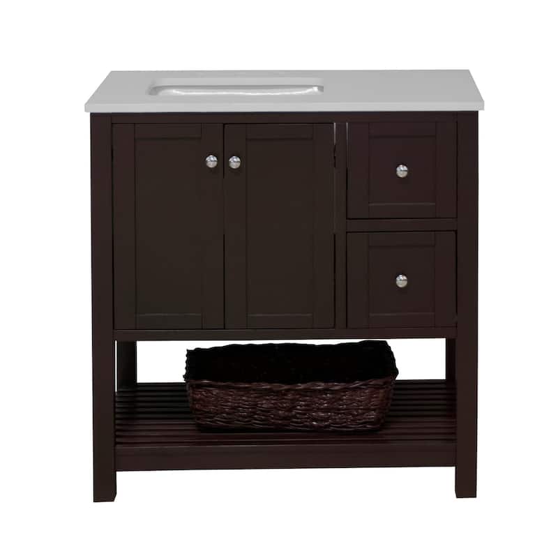 KitchenBathCollection Lakeshore 36" Bathroom Vanity with Engineered White Top