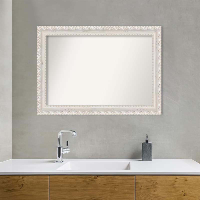 Opera Off White Non-Beveled Wood Framed Bathroom Vanity Wall Mirror - Opera Off White