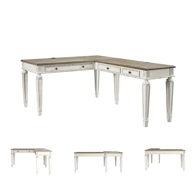Realyn Antique White/Brown 2-Piece Home Office Lift Top Desk