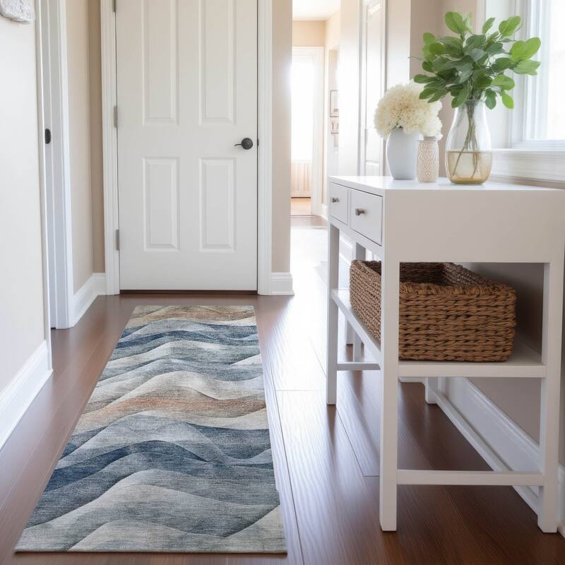 Premium Washable Super Soft Modern Waves Mayfield Rug - Blue - 2'3" x 7'6"