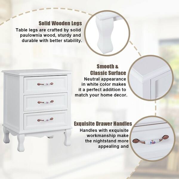 Shop Gymax 3 Drawers Nightstand Storage Wood End Table Side Bedside White On Sale Overstock 22985088