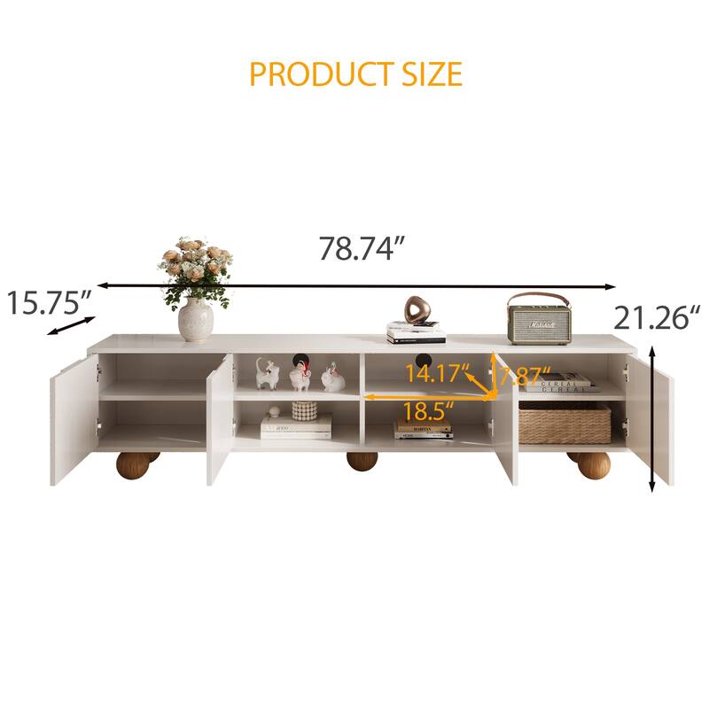 78.74'' Modern White Wood TV Stands with Storages, Mid Century Media Console for Livingroom, Cream White & Natural Wood - 78.74"