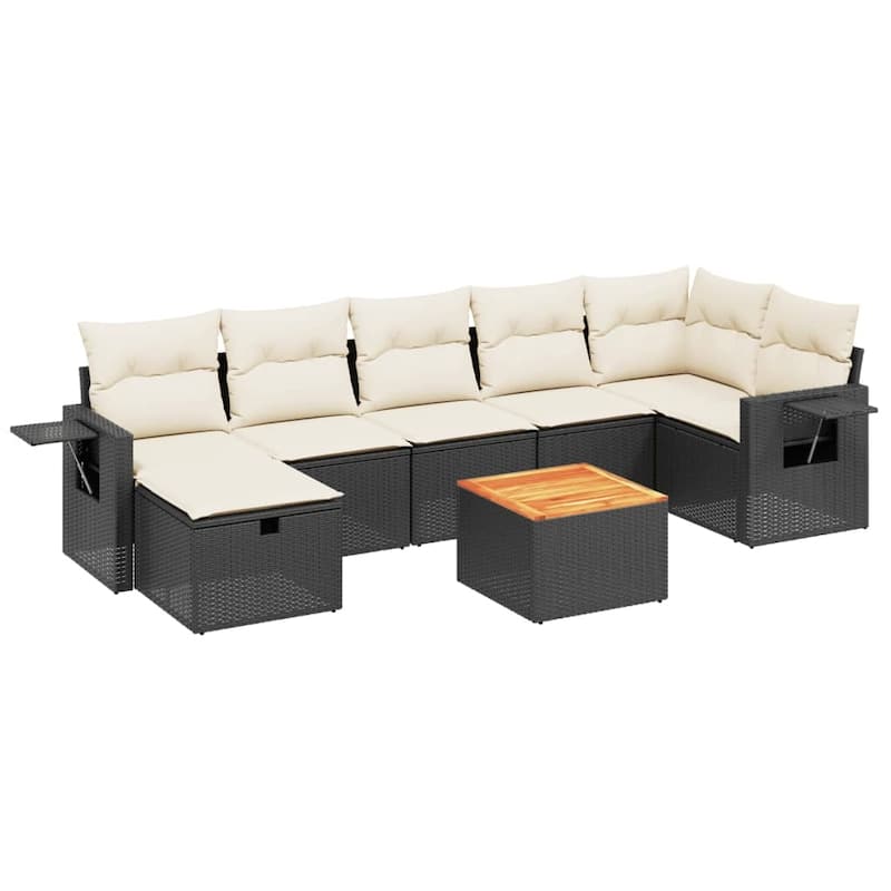 vidaXL Patio Sofa Set with Cushions Outdoor Furniture 8 Piece Poly Rattan - 24.4" x 24.4" x 27.2"