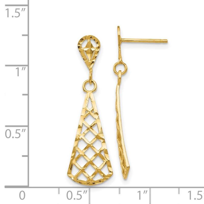 Curata 14k Yellow Gold Diamond Cut Inverted Fan Dangle Post Earrings 29x9mm