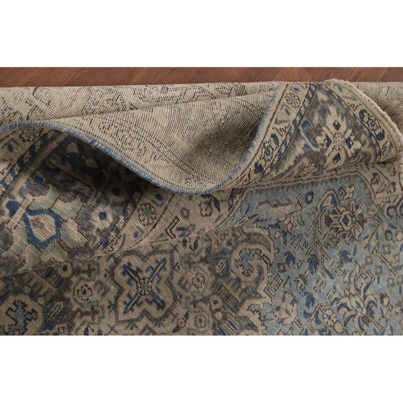 Light Blue Geometric Tabriz Persian Rug Hand-Knotted Wool Carpet - 6'7"x 9'4"