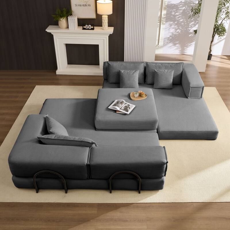 118.2" Modular L-Shaped Oversized Upholstered Sectional Sofa Set with 6 Pillows