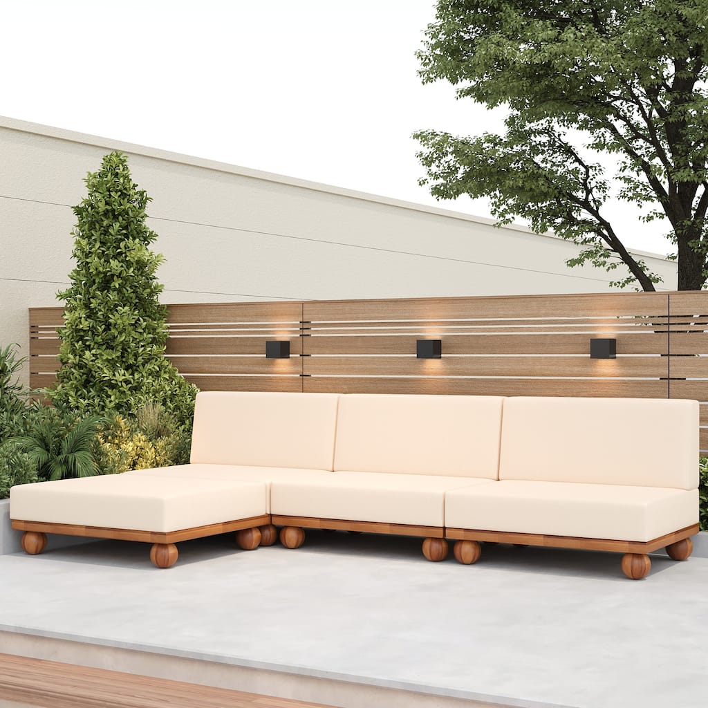 Scott Living Dulcie 4 Piece Outdoor Acacia Wood L Shape Setional Sofa with Removable Cushions