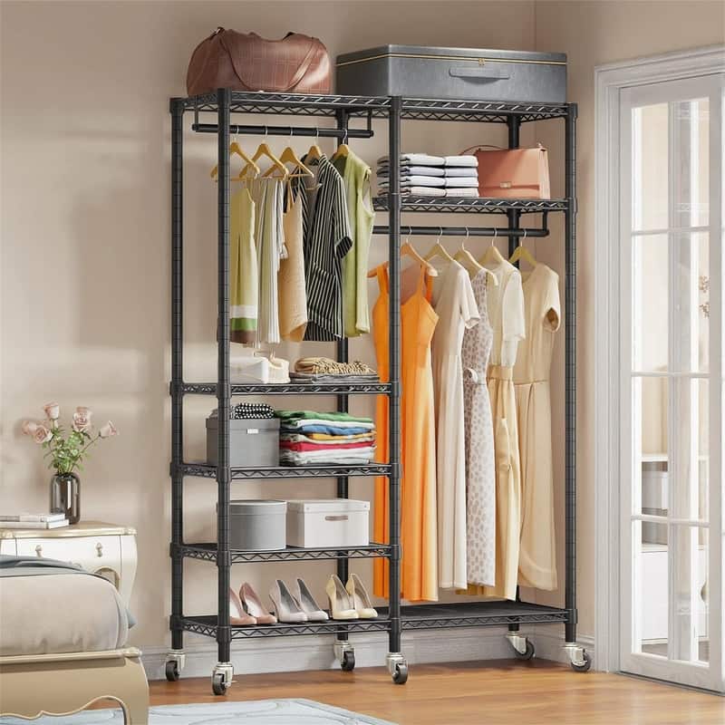 Rolling Garment Rack 6 Tiers - 16.5"D x 45"W x 78.3"H