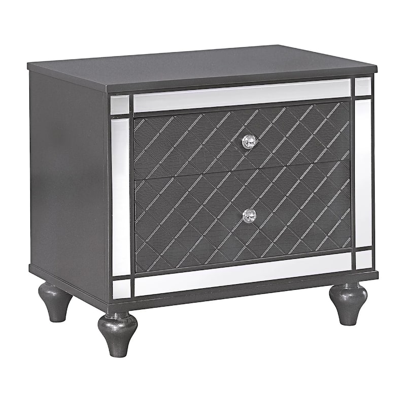 Reff Nightstand, 2 French Dovetail Drawers, Crystal Knobs, Gray
