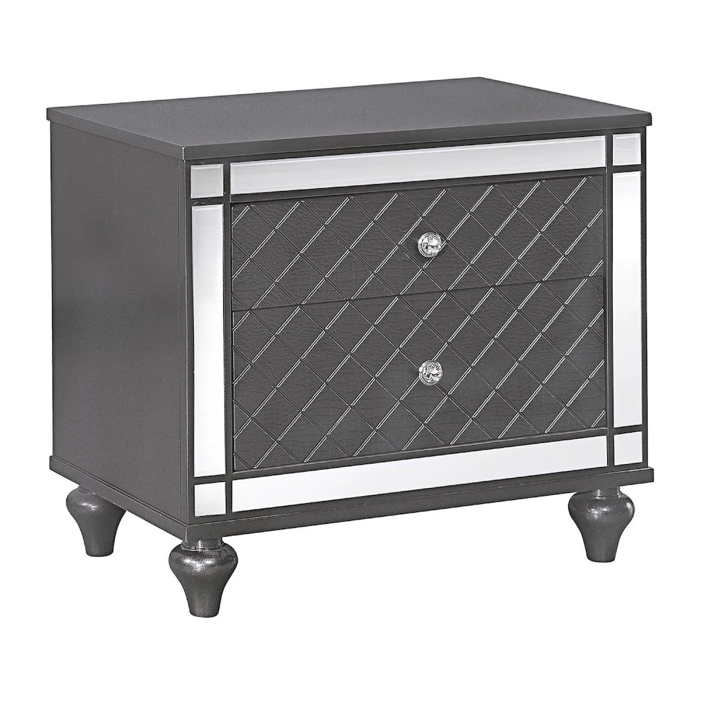 Reff Nightstand, 2 French Dovetail Drawers, Crystal Knobs, Gray