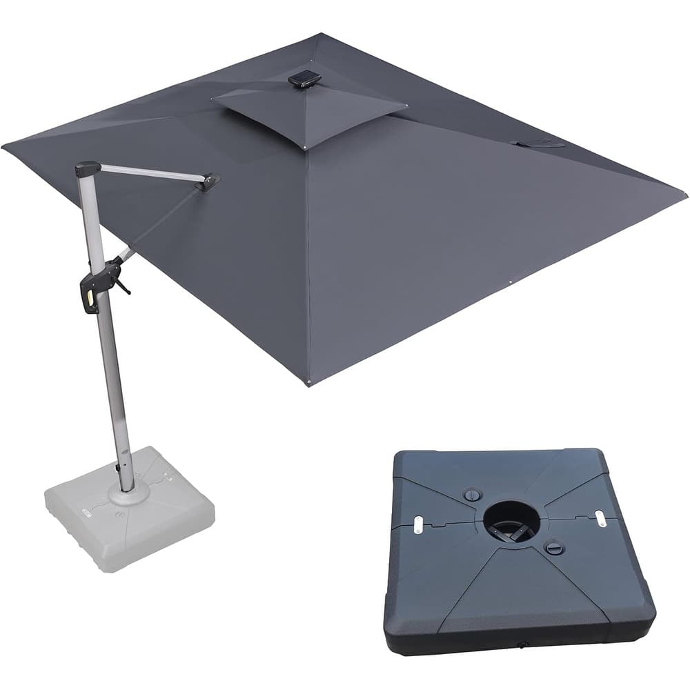 PURPLE LEAF 9 x 12 ft Double Top LED Rectangle Patio Cantilever Umbrella with Base