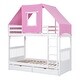 preview thumbnail 4 of 25, Twin Over Twin Solid Pine Wood House-Shaped Bunk Bed with Tent, Drawers, Convertible to 2 Beds