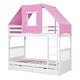 preview thumbnail 4 of 7, White+Pink Twin over Twin Bunk Bed Wood Bed with Tent and Drawers