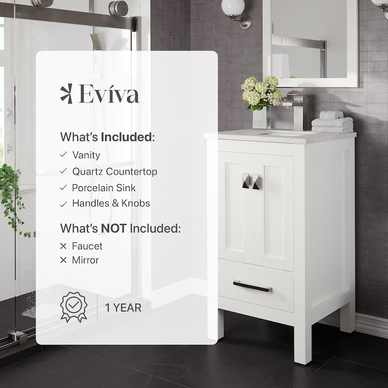 Eviva London 20"W White Bath Vanity with Carrara Quartz Top