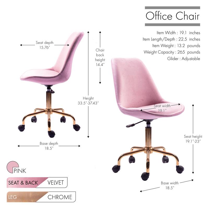 Porthos Home Ally Velvet Office Chair Gold Chrome Legs Gaslift Seat