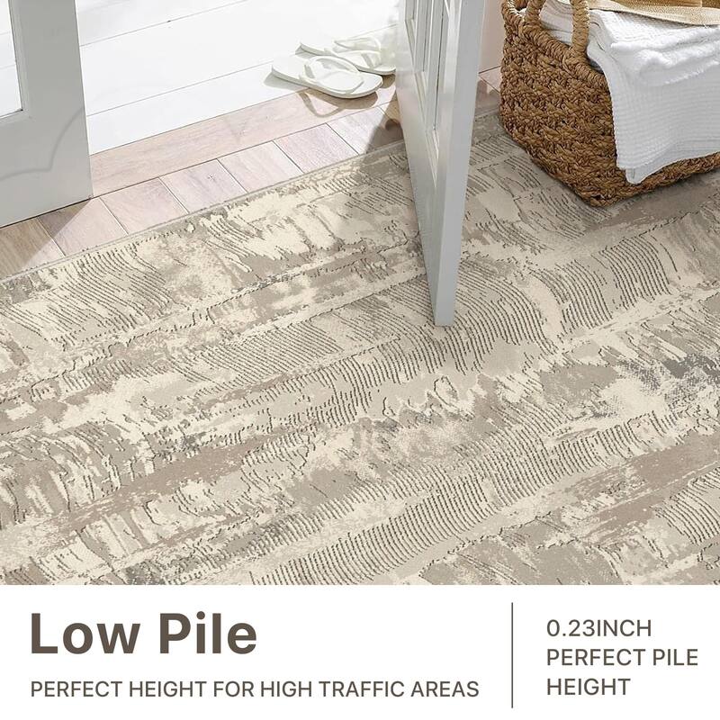 Mcow Textural Wash Collection Abstract Low-Pile Machine-Washable Area Rug