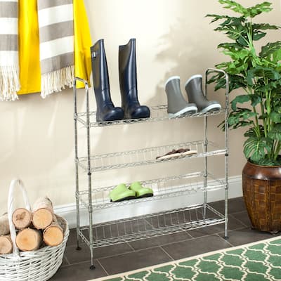 SAFAVIEH Storage Collection Lidia Chrome Wire Adjustable Shoe Rack - 29.5" x 9.8" x 33.5"