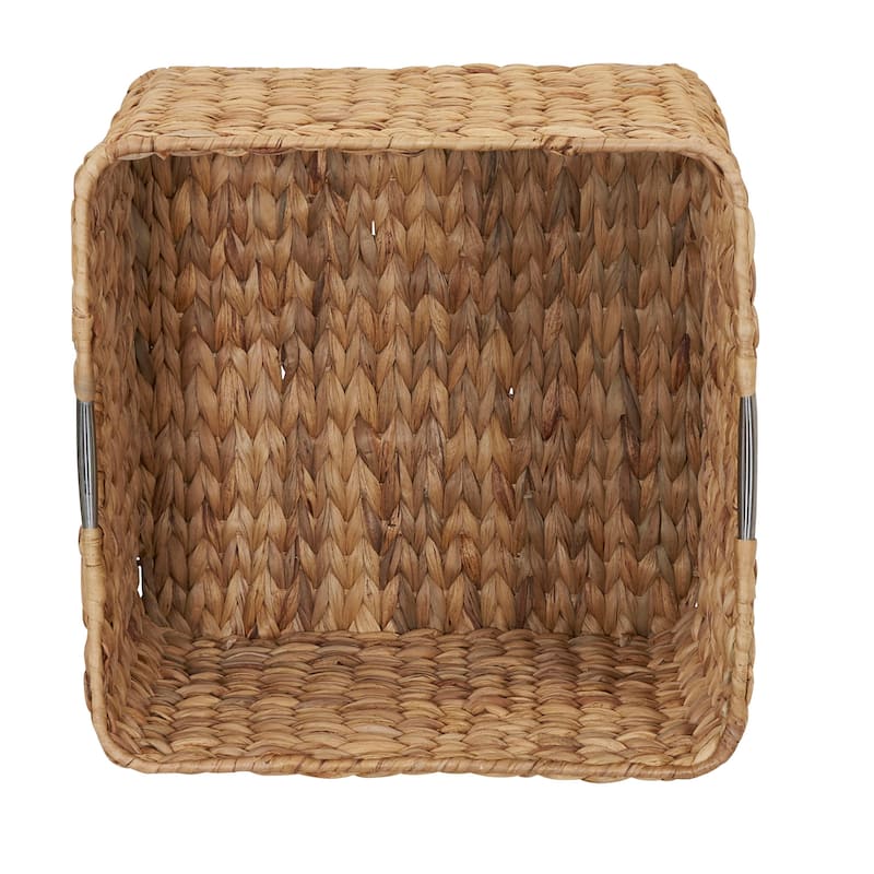 Household Essentials Square Wicker Basket with Stainless Steel Handles - Beige