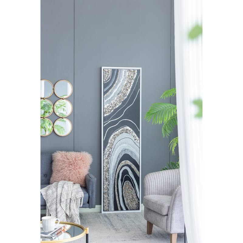 Modern Wall Decor Rectangle Framed Oil Painting with Gemstones and Crystals, for Matching Various Interior Styles