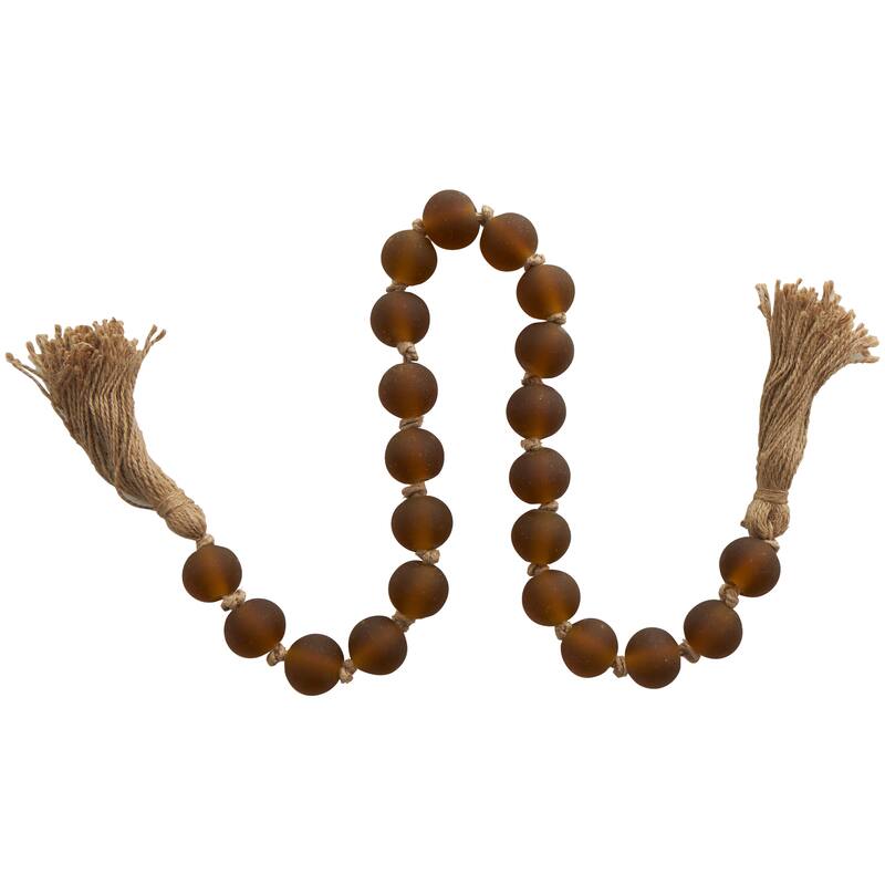 Glass Handmade Round Frosted Beaded Garland with Tassel with Knotted Brown Jute