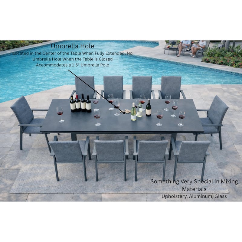 Dekota Dark Grey 11-Piece Aluminum Outdoor Dining Set with Sling Set in Midnight Grey - N/A