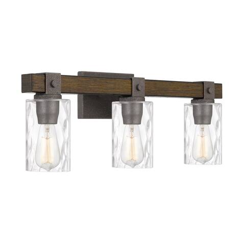 Edison 3-Light Artisan Iron & Wood finish Vanity Light 6" x24"x 9.25" - Standard Size