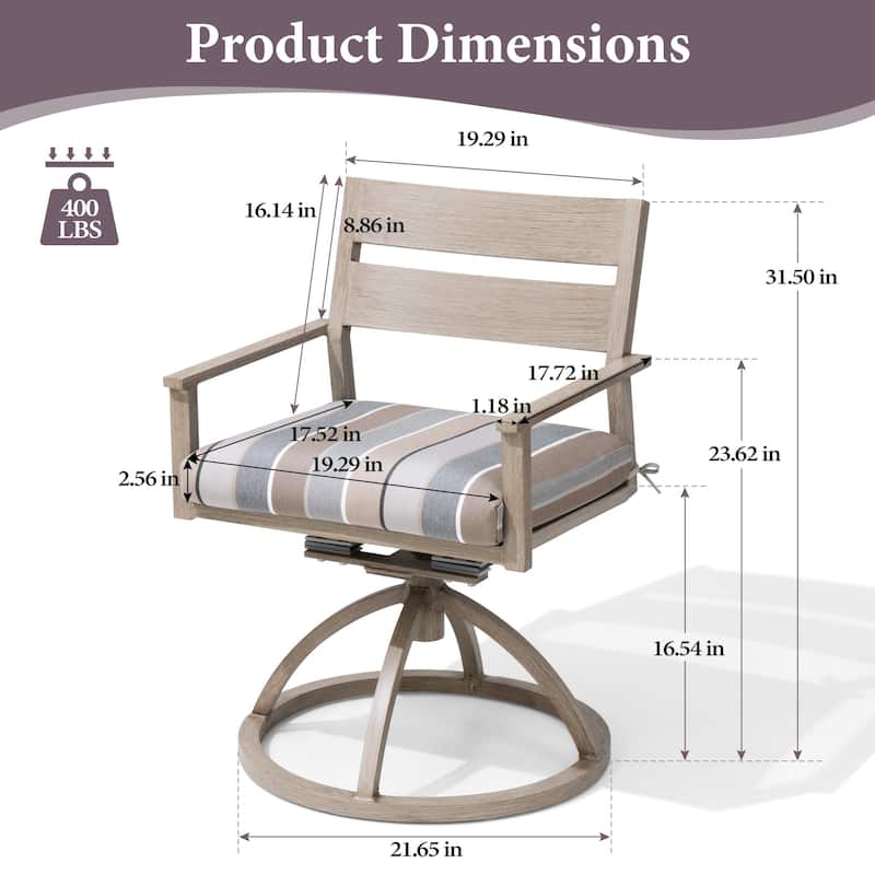 Outdoor Patio Swivel Aluminum Dining Chairs with Sunbrella Fabric Cushion