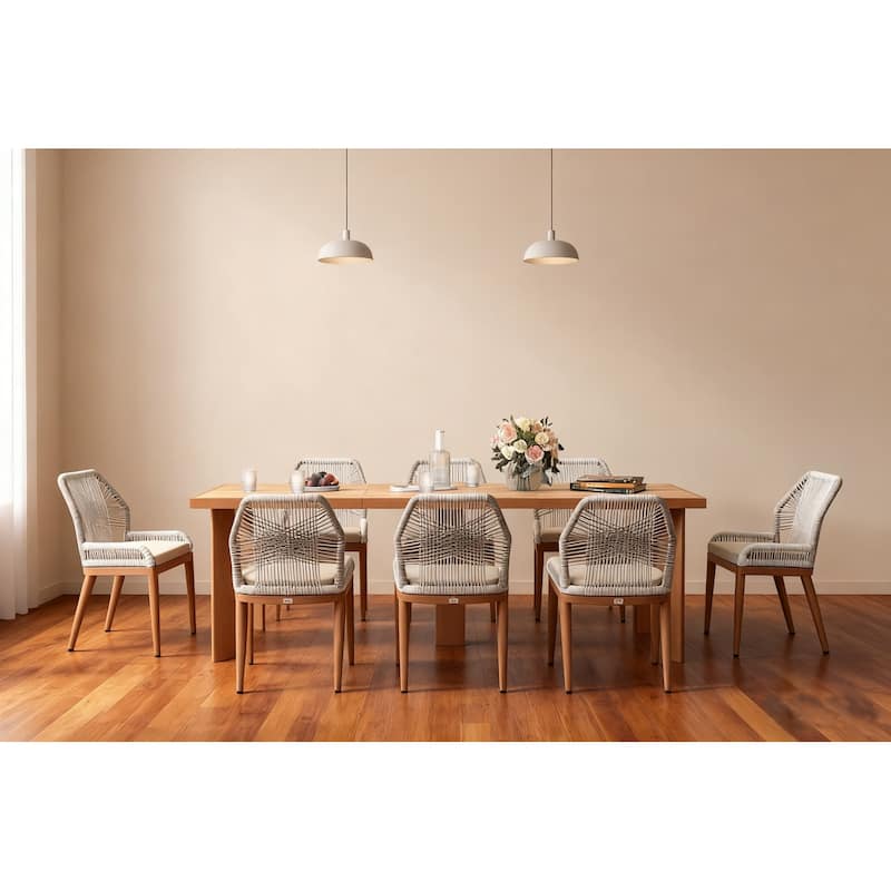 PURPLE LEAF Dining Set Patio Metal Rectangular Table and Wicker Rattan Chairs for dining/living room Modern Furniture Sets - 8+1