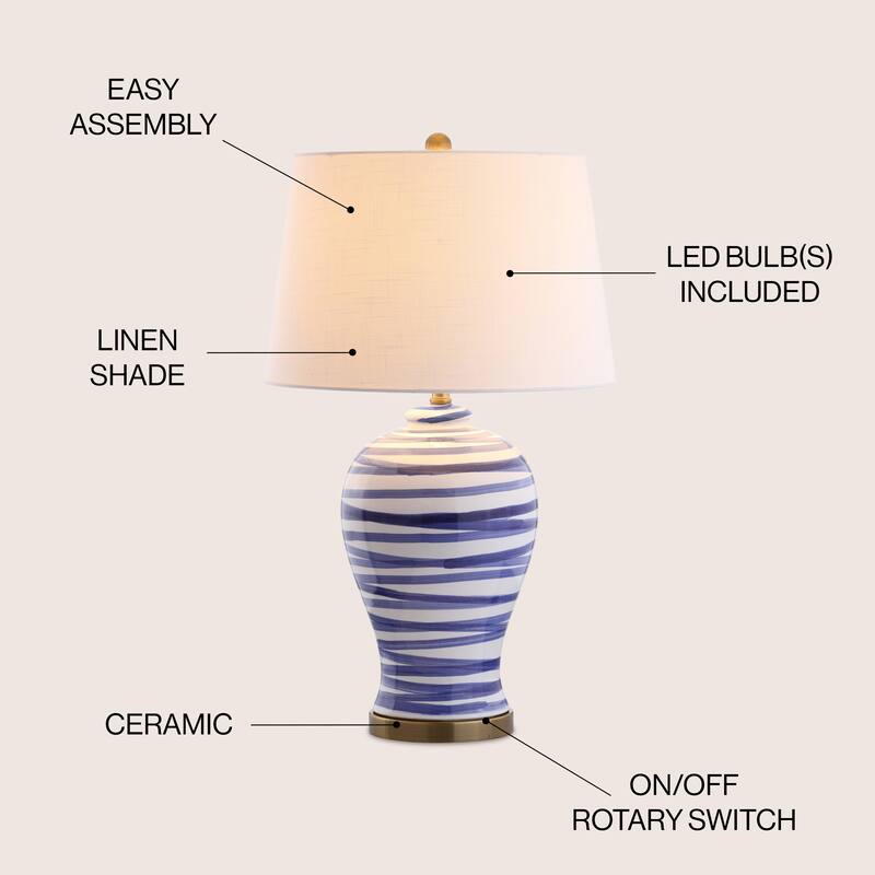Dip 29" Ceramic LED Table Lamp, Blue/White by JONATHAN Y