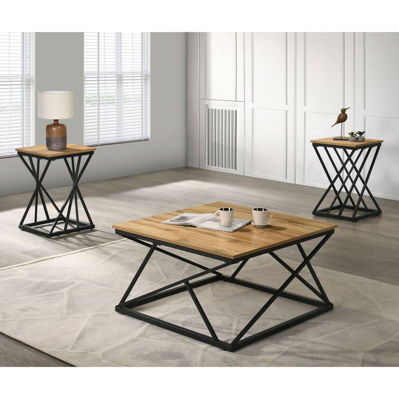 Furniture of America Briva Modern 3-Piece Wood Square Coffee Table Set - Natural